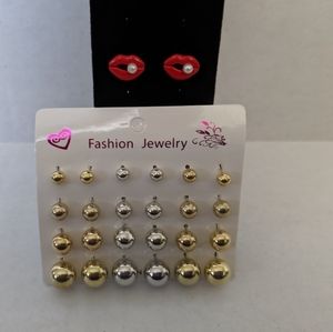 Free 12 Pairs of Earrings & Lip w/Pearl Earrings